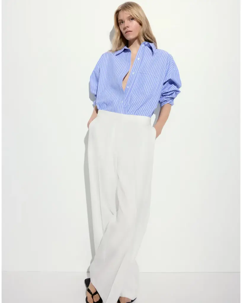 Wide linen-blend trousers