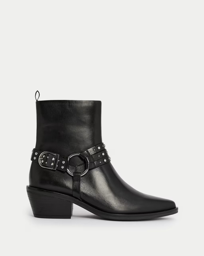 Leather Block Heel Ankle Boots
